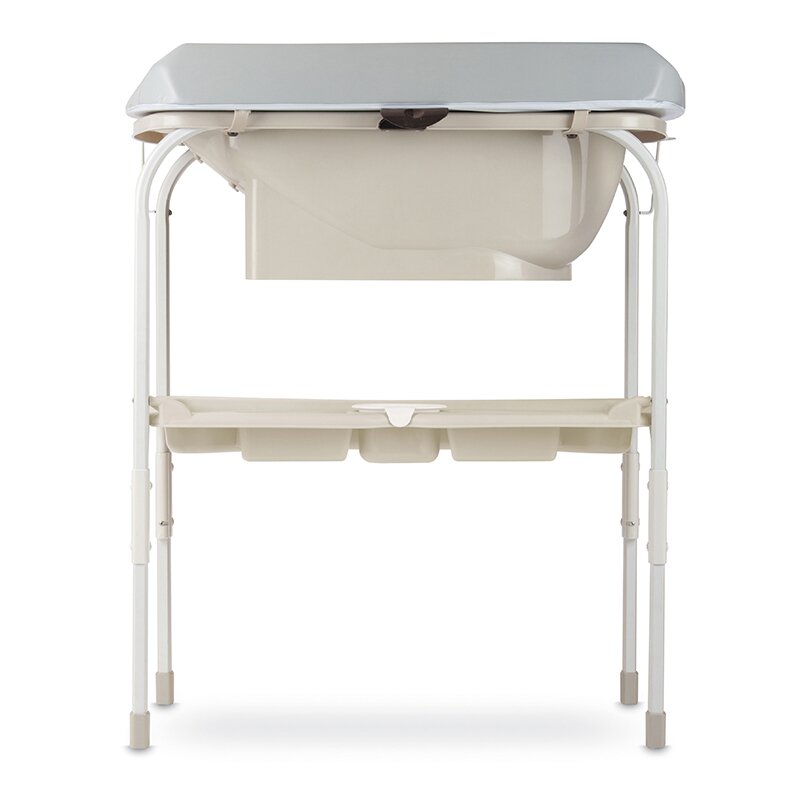 Cadita de baie cu suport, Jane, Flip, Cu 2 pozitii anatomice, Cu masuta de infasat, Cu tavita si compartimente pentru accesorii, Conform cu standardele europene EN 17072:2018EN 12221:2008+A1:2013, Sage