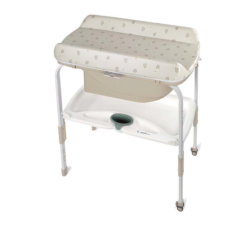 Cadita de baie cu suport, Jane, Flip, Cu 2 pozitii anatomice, Cu masuta de infasat, Cu tavita si compartimente pentru accesorii, Conform cu standardele europene EN 17072:2018EN 12221:2008+A1:2013, Mist