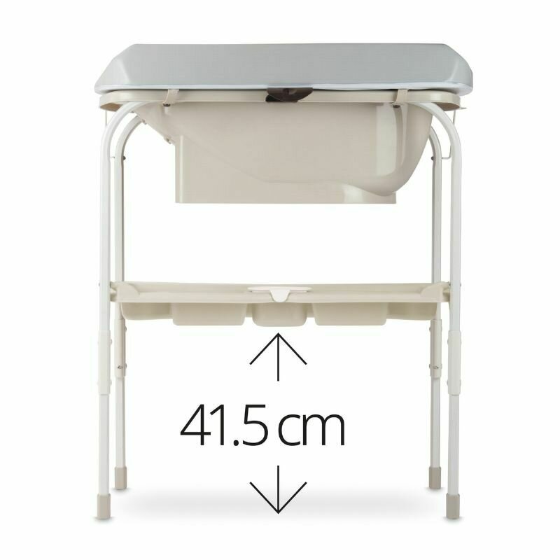 Cadita de baie cu suport, Jane, Flip, Cu 2 pozitii anatomice, Cu masuta de infasat, Cu tavita si compartimente pentru accesorii, Conform cu standardele europene EN 17072:2018EN 12221:2008+A1:2013, Mist
