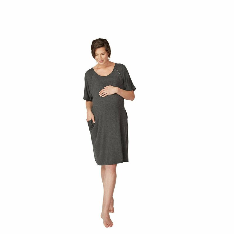 Camasa noapte maternitate si alaptare, Frida Mom, Marime universala XS-XL, Vascosa, Deschidere frontala pentru alaptare, Deschidere spate pentru nastere, Gri