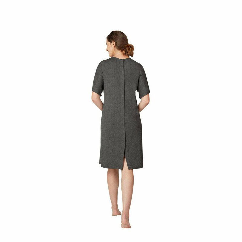 Camasa noapte maternitate si alaptare, Frida Mom, Marime universala XS-XL, Vascosa, Deschidere frontala pentru alaptare, Deschidere spate pentru nastere, Gri