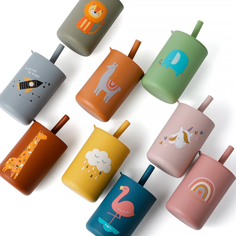 Cana din silicon, Bocioland, Cu pai, 150 ml, Fara BPA, 6 luni+, Giraffe