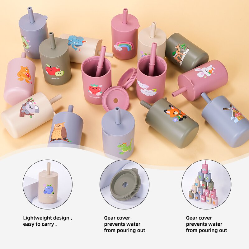 Cana din silicon, Bocioland, Cu pai, 150 ml, Fara BPA, 6 luni+, Giraffe