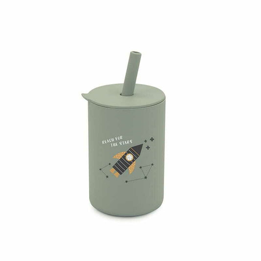 Cana din silicon, Bocioland, Cu pai, 150 ml, Fara BPA, 6 luni+, Rocket