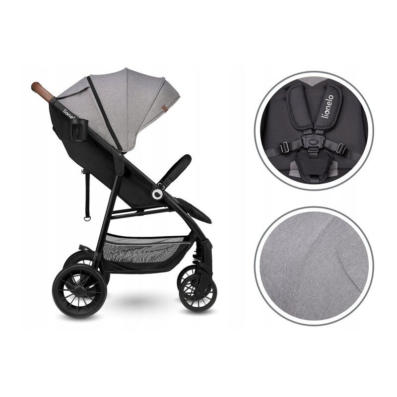 Carucior sport, Lionelo, Zoey, De la nastere, Cu accesorii, Cadru din aluminiu, 0- 15 kg, Conform cu standardul european de securitate EN1888-1, Gri