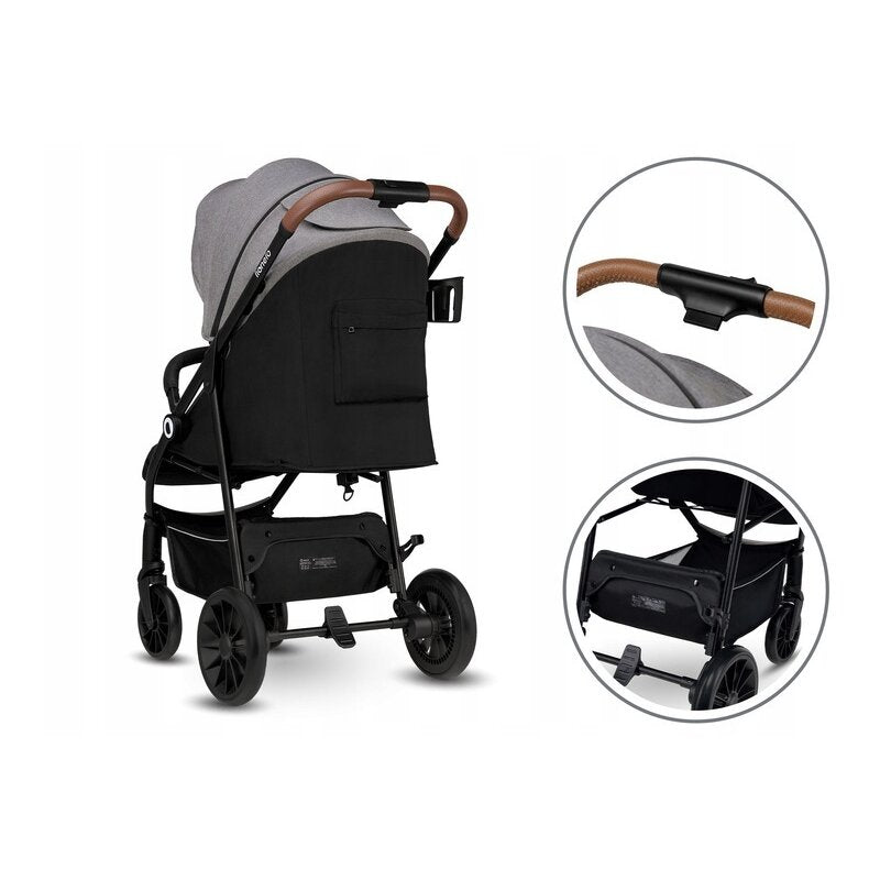 Carucior sport, Lionelo, Zoey, De la nastere, Cu accesorii, Cadru din aluminiu, 0- 15 kg, Conform cu standardul european de securitate EN1888-1, Gri