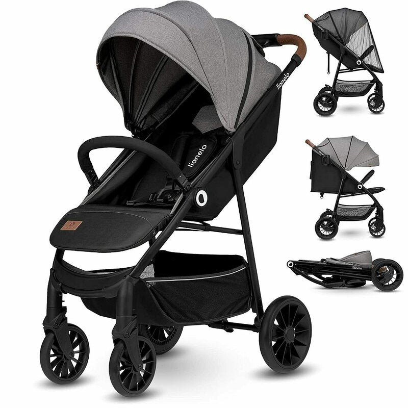 Carucior sport, Lionelo, Zoey, De la nastere, Cu accesorii, Cadru din aluminiu, 0- 15 kg, Conform cu standardul european de securitate EN1888-1, Gri