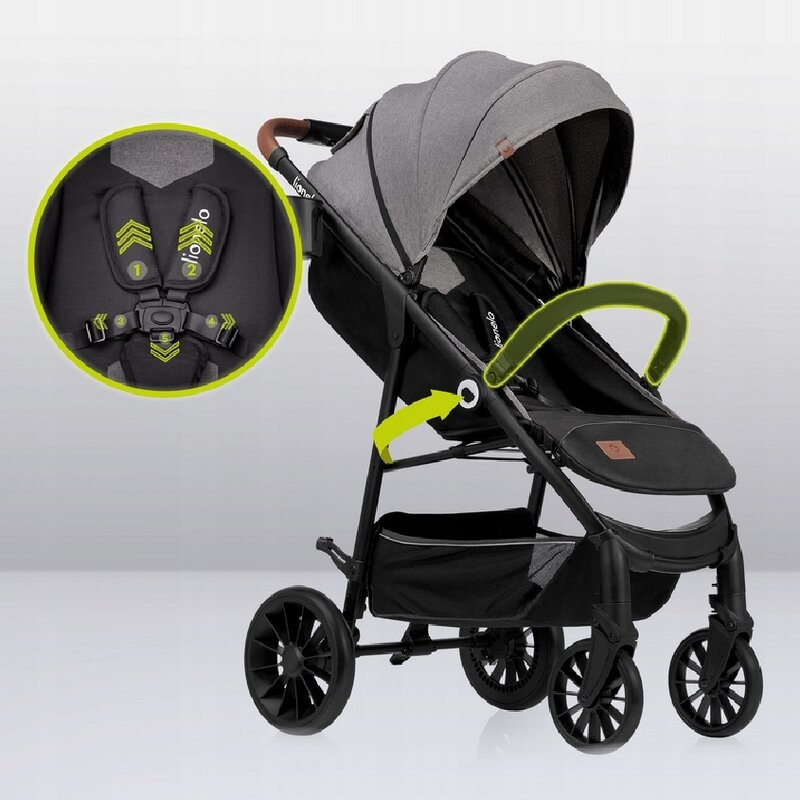 Carucior sport, Lionelo, Zoey, De la nastere, Cu accesorii, Cadru din aluminiu, 0- 15 kg, Conform cu standardul european de securitate EN1888-1, Gri