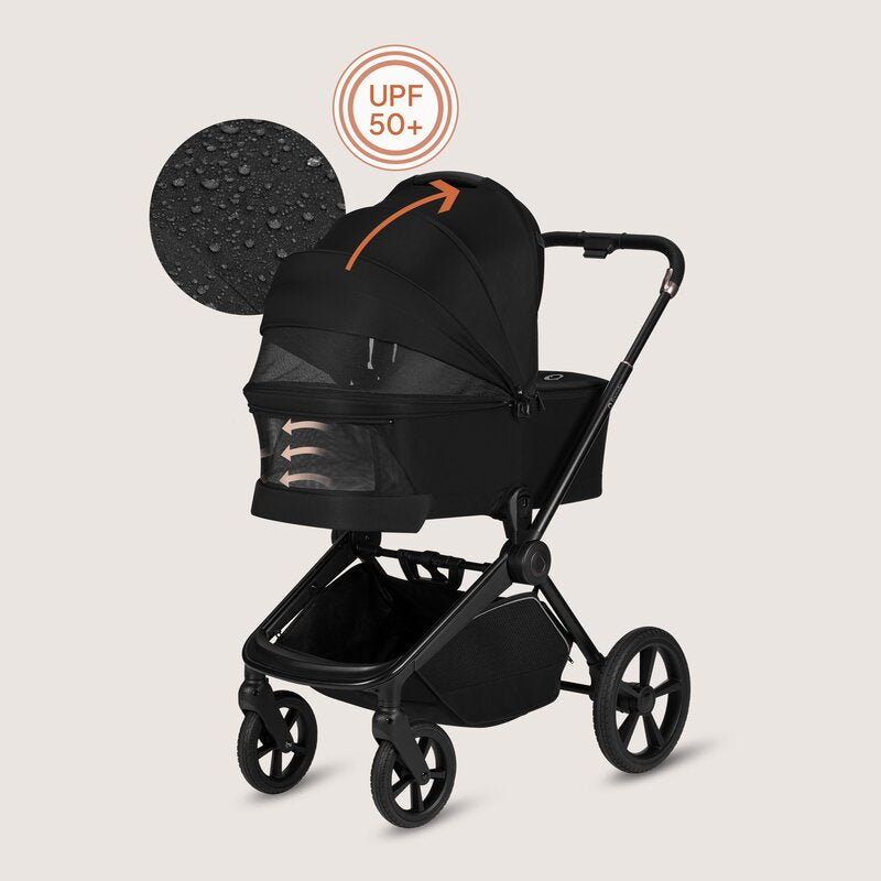 Carucior 2 in 1, Lionelo, Freya, Landou si salteluta ventilate, Pliabil, Reglare spatar-3 pozitii, Suport de picioare-4 pozitii, Maner reglabil-3 pozitii, Adaptori inclusi compatibili cu Cybex, Maxi-Cosi, Kiddy, Avionaut, Sustine 22 kg, 0luni+, Negru