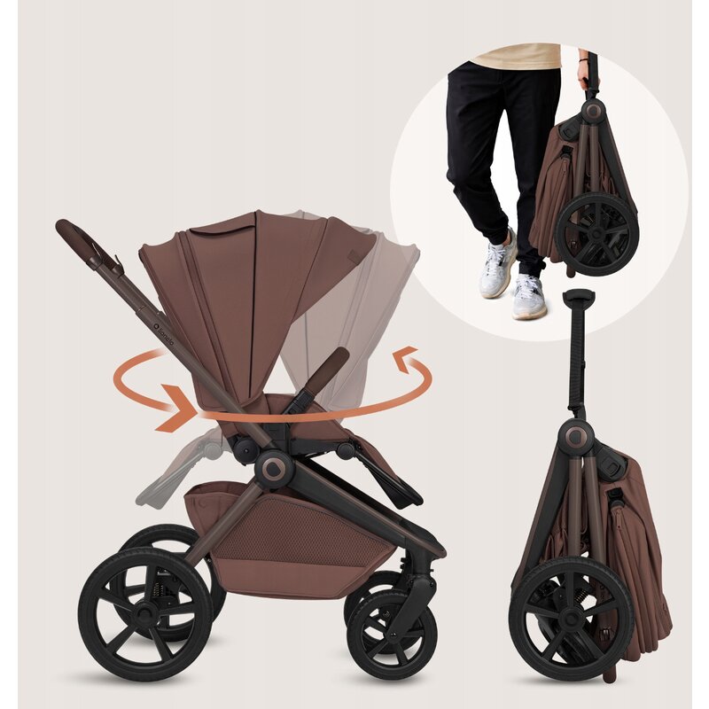 Carucior 2 in 1, Lionelo, Freya, Landou si salteluta ventilate, Pliabil, Reglare spatar-3 pozitii, Suport de picioare-4 pozitii, Maner reglabil-3 pozitii, Adaptori inclusi compatibili cu Cybex, Maxi-Cosi, Kiddy, Avionaut, Sustine 22 kg, 0luni+, Maro