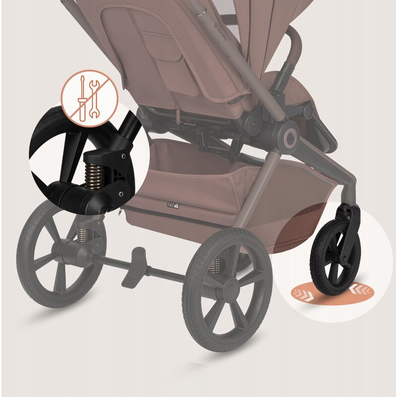 Carucior 2 in 1, Lionelo, Freya, Landou si salteluta ventilate, Pliabil, Reglare spatar-3 pozitii, Suport de picioare-4 pozitii, Maner reglabil-3 pozitii, Adaptori inclusi compatibili cu Cybex, Maxi-Cosi, Kiddy, Avionaut, Sustine 22 kg, 0luni+, Maro