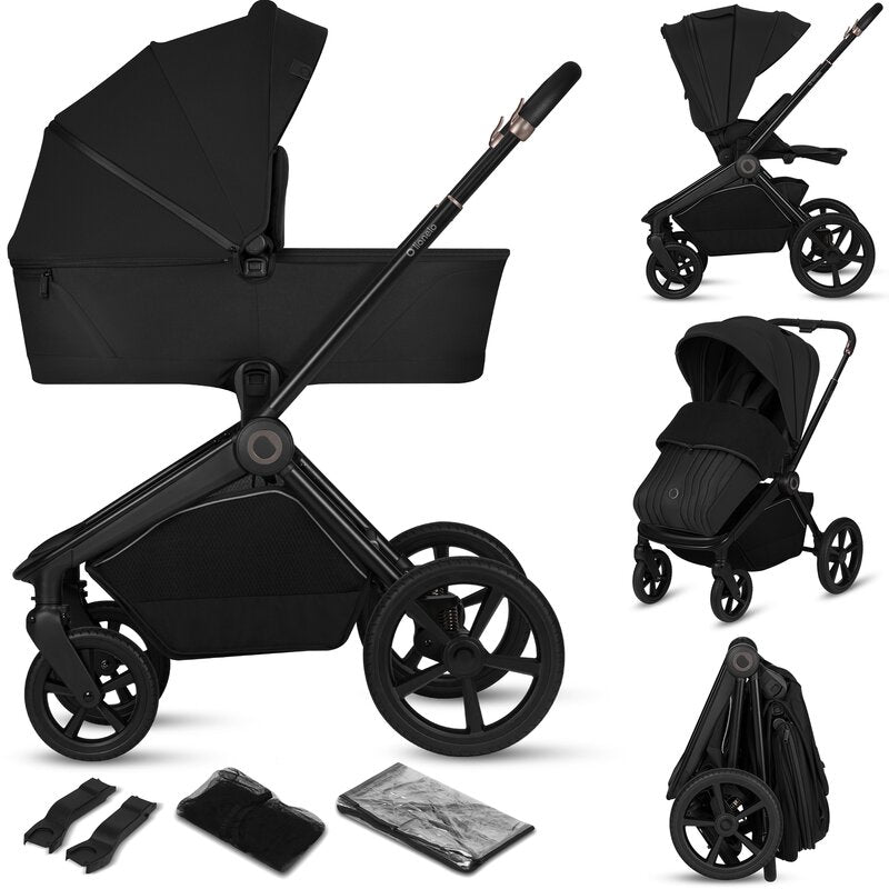 Carucior 2 in 1, Lionelo, Freya, Landou si salteluta ventilate, Pliabil, Reglare spatar-3 pozitii, Suport de picioare-4 pozitii, Maner reglabil-3 pozitii, Adaptori inclusi compatibili cu Cybex, Maxi-Cosi, Kiddy, Avionaut, Sustine 22 kg, 0luni+, Negru