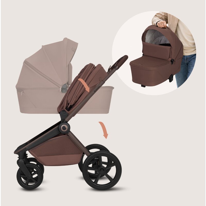 Carucior 2 in 1, Lionelo, Freya, Landou si salteluta ventilate, Pliabil, Reglare spatar-3 pozitii, Suport de picioare-4 pozitii, Maner reglabil-3 pozitii, Adaptori inclusi compatibili cu Cybex, Maxi-Cosi, Kiddy, Avionaut, Sustine 22 kg, 0luni+, Maro