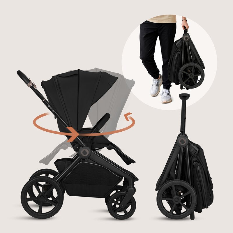 Carucior 2 in 1, Lionelo, Freya, Landou si salteluta ventilate, Pliabil, Reglare spatar-3 pozitii, Suport de picioare-4 pozitii, Maner reglabil-3 pozitii, Adaptori inclusi compatibili cu Cybex, Maxi-Cosi, Kiddy, Avionaut, Sustine 22 kg, 0luni+, Negru