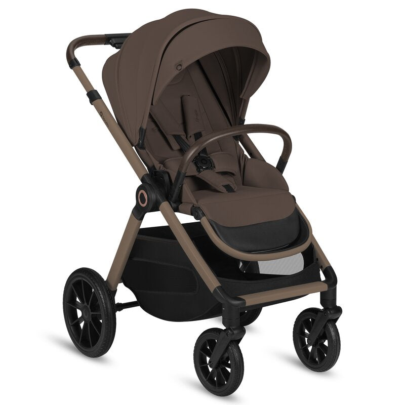 Carucior 2 in 1, Lionelo, Layla, Pana la 22 kg, Cadru aluminiu, Cu landou intarit si salteluta din spuma AirDots, Reversibil, Cu ventilatie 3D, Cu accesorii, EN1888-1-2, EN1466, Maro