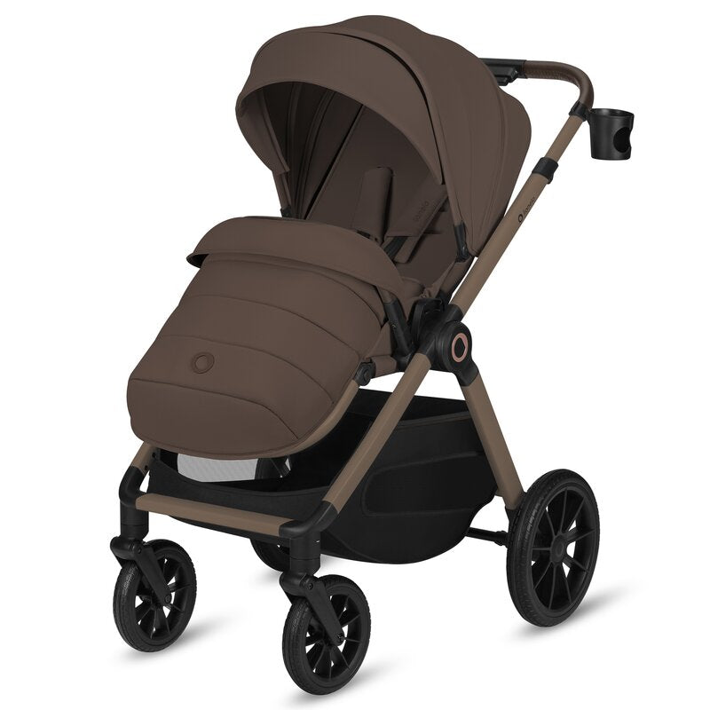 Carucior 2 in 1, Lionelo, Layla, Pana la 22 kg, Cadru aluminiu, Cu landou intarit si salteluta din spuma AirDots, Reversibil, Cu ventilatie 3D, Cu accesorii, EN1888-1-2, EN1466, Maro