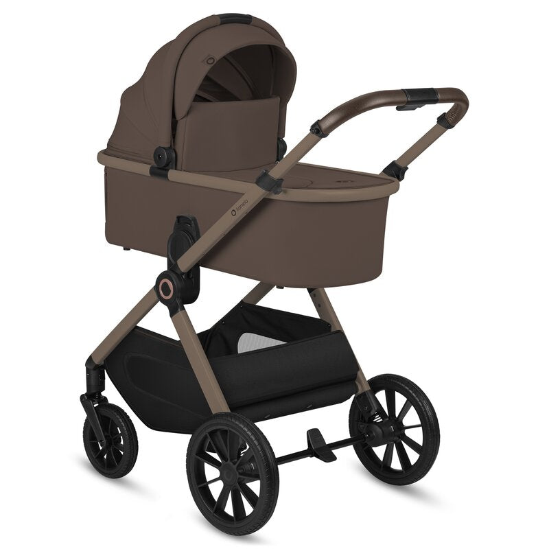Carucior 2 in 1, Lionelo, Layla, Pana la 22 kg, Cadru aluminiu, Cu landou intarit si salteluta din spuma AirDots, Reversibil, Cu ventilatie 3D, Cu accesorii, EN1888-1-2, EN1466, Maro