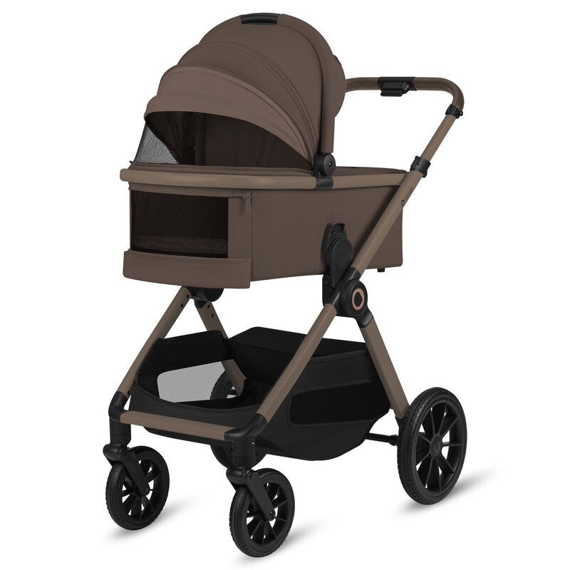 Carucior 2 in 1, Lionelo, Layla, Pana la 22 kg, Cadru aluminiu, Cu landou intarit si salteluta din spuma AirDots, Reversibil, Cu ventilatie 3D, Cu accesorii, EN1888-1-2, EN1466, Maro