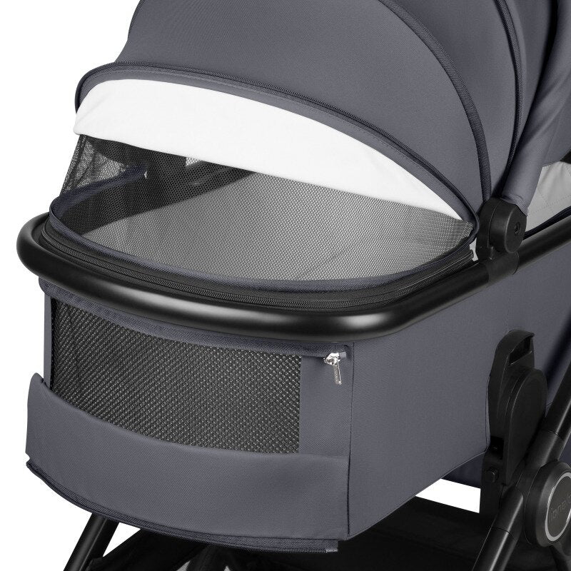Carucior 2 in 1, Lionelo, Layla, Pana la 22 kg, Cadru aluminiu, Cu landou intarit si salteluta din spuma AirDots, Reversibil, Cu ventilatie 3D, Cu accesorii, EN1888-1, EN1888-2, EN1466, Gri
