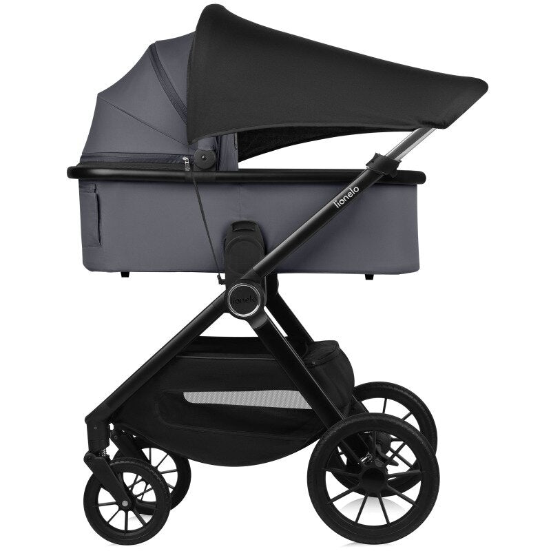 Carucior 2 in 1, Lionelo, Layla, Pana la 22 kg, Cadru aluminiu, Cu landou intarit si salteluta din spuma AirDots, Reversibil, Cu ventilatie 3D, Cu accesorii, EN1888-1, EN1888-2, EN1466, Gri