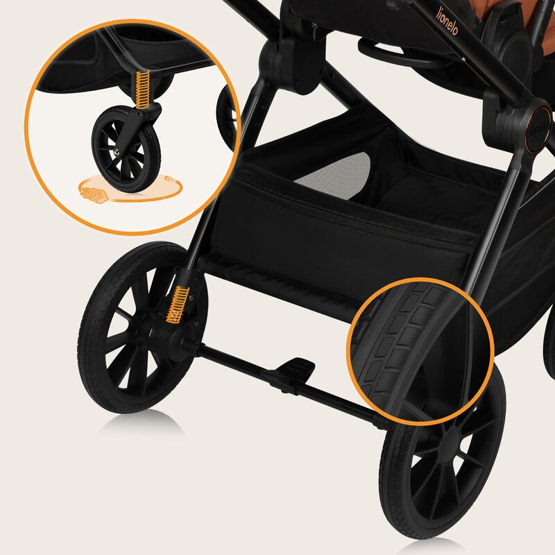 Carucior 2 in 1, Lionelo, Layla, Pana la 22 kg, Cadru aluminiu, Cu landou intarit si salteluta din spuma AirDots, Reversibil, Cu ventilatie 3D, Cu accesorii, EN1888-1, EN1888-2, EN1466, Maro