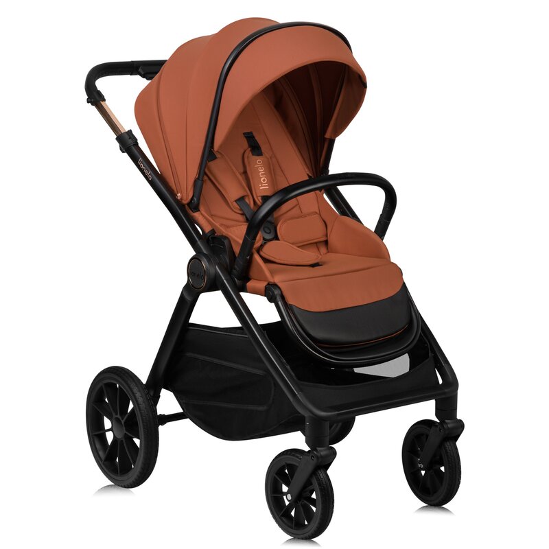 Carucior 2 in 1, Lionelo, Layla, Pana la 22 kg, Cadru aluminiu, Cu landou intarit si salteluta din spuma AirDots, Reversibil, Cu ventilatie 3D, Cu accesorii, EN1888-1, EN1888-2, EN1466, Maro