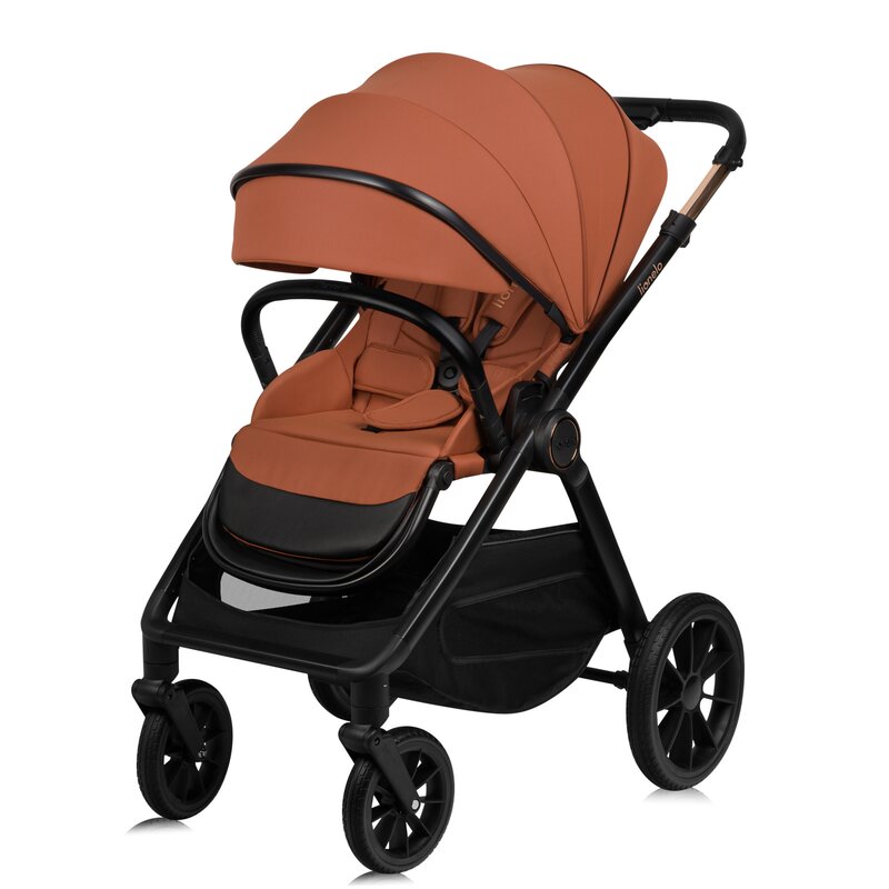 Carucior 2 in 1, Lionelo, Layla, Pana la 22 kg, Cadru aluminiu, Cu landou intarit si salteluta din spuma AirDots, Reversibil, Cu ventilatie 3D, Cu accesorii, EN1888-1, EN1888-2, EN1466, Maro