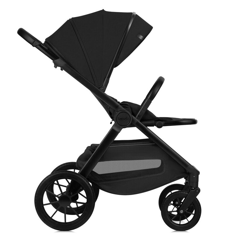 Carucior 2 in 1, Lionelo, Layla, Pana la 22 kg, Cadru aluminiu, Cu landou intarit si salteluta din spuma AirDots, Reversibil, Cu ventilatie 3D, Cu accesorii, EN1888-1, EN1888-2, EN1466, Negru