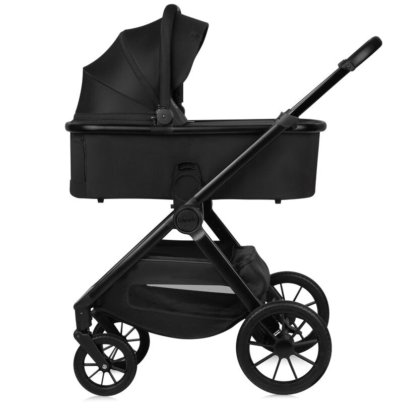 Carucior 2 in 1, Lionelo, Layla, Pana la 22 kg, Cadru aluminiu, Cu landou intarit si salteluta din spuma AirDots, Reversibil, Cu ventilatie 3D, Cu accesorii, EN1888-1, EN1888-2, EN1466, Negru
