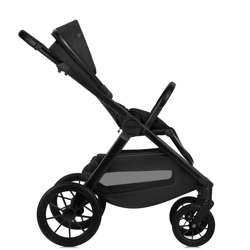 Carucior 2 in 1, Lionelo, Layla, Pana la 22 kg, Cadru aluminiu, Cu landou intarit si salteluta din spuma AirDots, Reversibil, Cu ventilatie 3D, Cu accesorii, EN1888-1, EN1888-2, EN1466, Negru