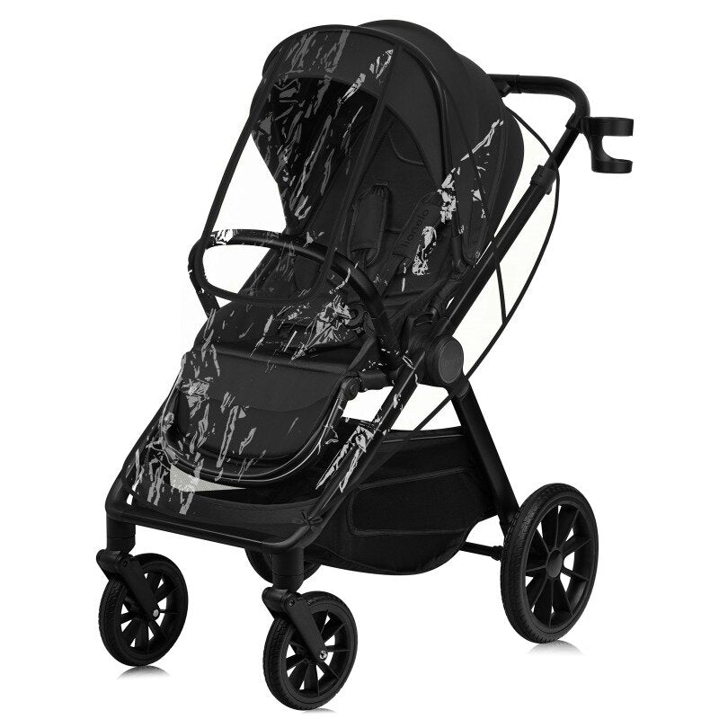Carucior 2 in 1, Lionelo, Layla, Pana la 22 kg, Cadru aluminiu, Cu landou intarit si salteluta din spuma AirDots, Reversibil, Cu ventilatie 3D, Cu accesorii, EN1888-1, EN1888-2, EN1466, Negru