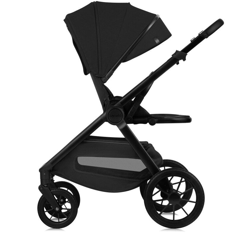 Carucior 2 in 1, Lionelo, Layla, Pana la 22 kg, Cadru aluminiu, Cu landou intarit si salteluta din spuma AirDots, Reversibil, Cu ventilatie 3D, Cu accesorii, EN1888-1, EN1888-2, EN1466, Negru