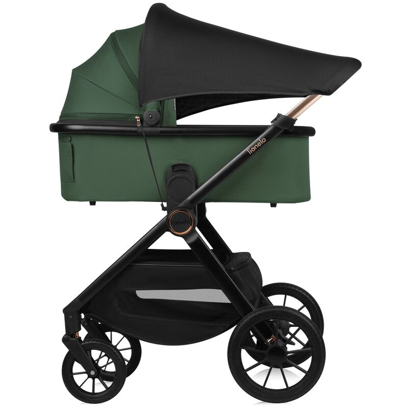 Carucior 2 in 1, Lionelo, Layla, Pana la 22 kg, Cadru aluminiu, Cu landou intarit si salteluta din spuma AirDots, Reversibil, Cu ventilatie 3D, Cu accesorii, EN1888-1, EN1888-2, EN1466, Verde
