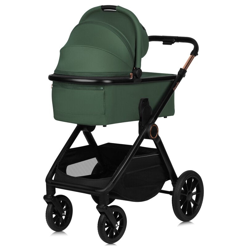 Carucior 2 in 1, Lionelo, Layla, Pana la 22 kg, Cadru aluminiu, Cu landou intarit si salteluta din spuma AirDots, Reversibil, Cu ventilatie 3D, Cu accesorii, EN1888-1, EN1888-2, EN1466, Verde