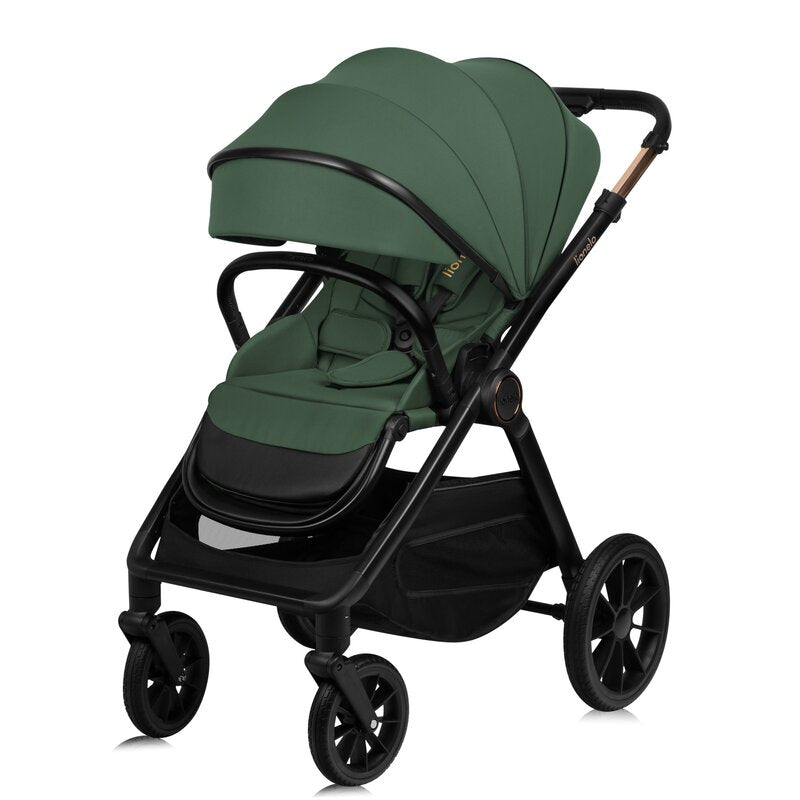 Carucior 2 in 1, Lionelo, Layla, Pana la 22 kg, Cadru aluminiu, Cu landou intarit si salteluta din spuma AirDots, Reversibil, Cu ventilatie 3D, Cu accesorii, EN1888-1, EN1888-2, EN1466, Verde