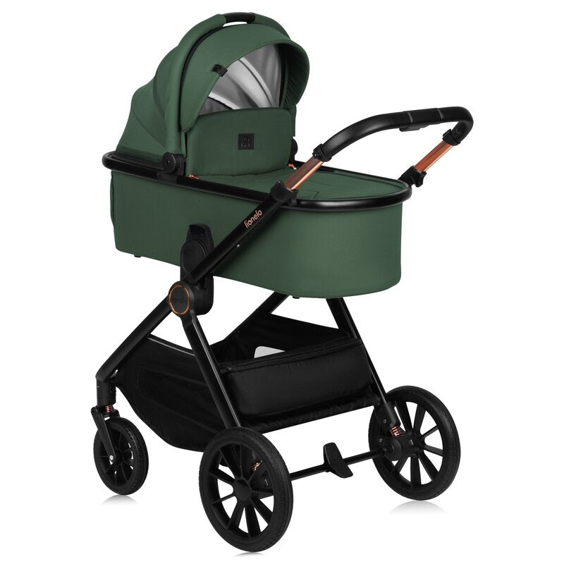 Carucior 2 in 1, Lionelo, Layla, Pana la 22 kg, Cadru aluminiu, Cu landou intarit si salteluta din spuma AirDots, Reversibil, Cu ventilatie 3D, Cu accesorii, EN1888-1, EN1888-2, EN1466, Verde