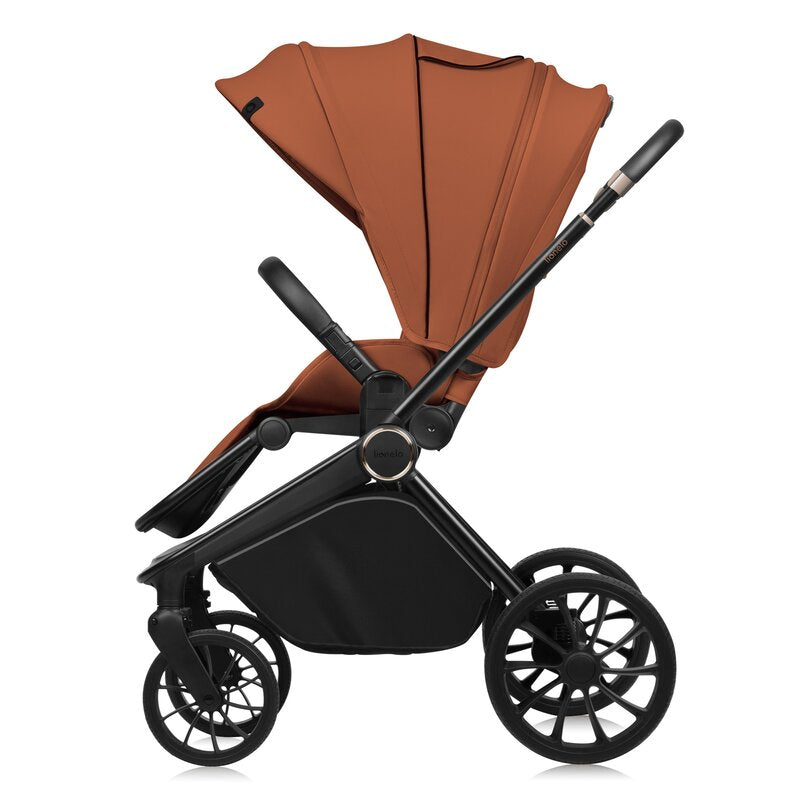 Carucior 2 in 1, Lionelo, Mika Plus, Cadru din aluminiu, Cu landou intarit si salteluta moale, Reversibil, Cu sistem de ventilatie 3D, Cu accesorii, Pana la 22 kg, Conform cu EN1888-1 EN1888-2, EN1466, Maro