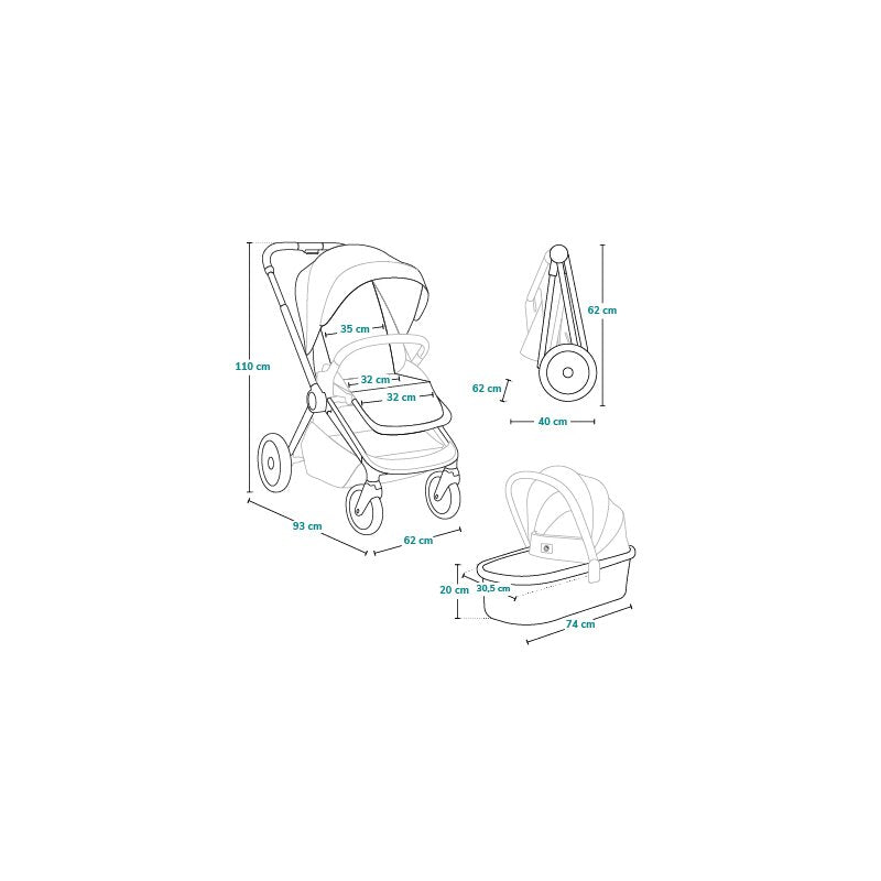 Carucior 2 in 1, Lionelo, Mika Plus, Cadru din aluminiu, Cu landou intarit si salteluta moale, Reversibil, Cu sistem de ventilatie 3D, Cu accesorii, Pana la 22 kg, Conform cu EN1888-1 EN1888-2, EN1466, Negru