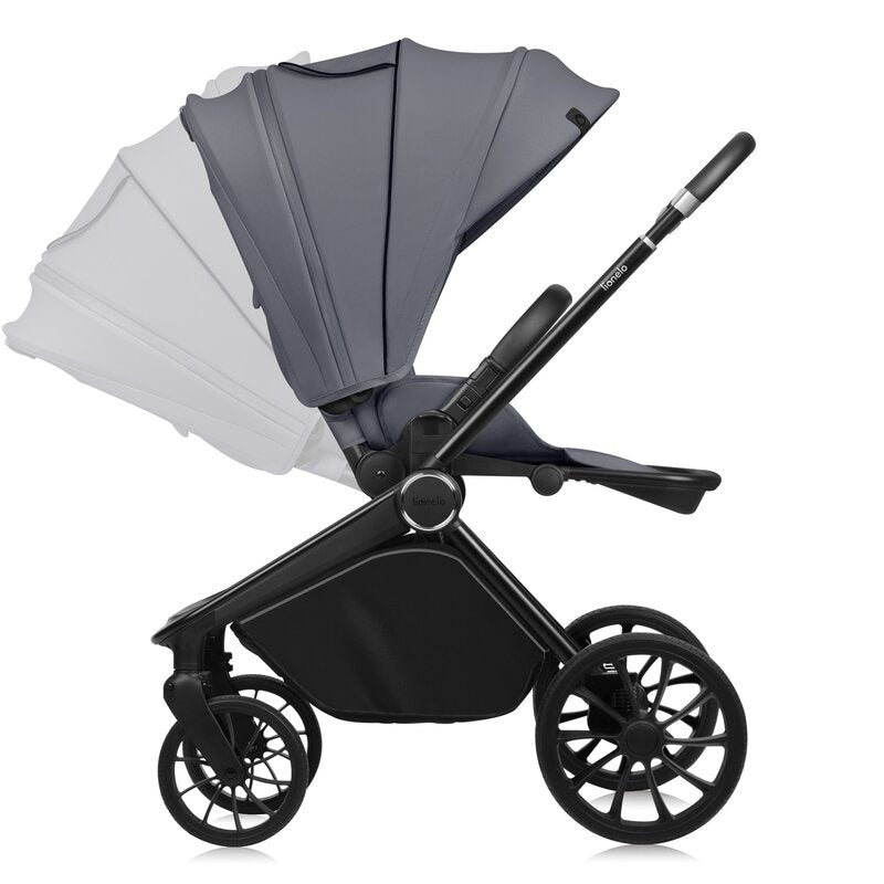 Carucior 2 in 1, Lionelo, Mika Plus, Cadru din aluminiu, Cu landou intarit si salteluta moale, Reversibil, Cu sistem de ventilatie 3D, Cu accesorii, Pana la 22 kg, Conform cu EN1888-1 EN1888-2, EN1466, Gri