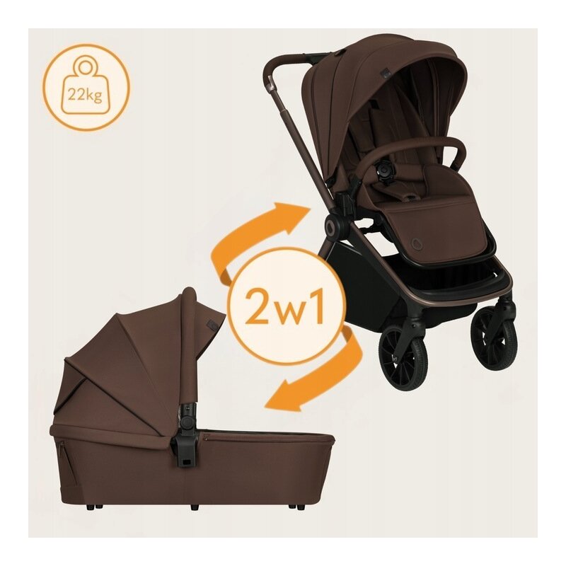 Carucior 2 in 1, Lionelo, Mika Plus, Cadru din aluminiu, Cu landou intarit si salteluta moale, Reversibil, Cu sistem de ventilatie 3D, Cu accesorii, Pana la 22 kg, Conform cu EN1888-1 EN1888-2, EN1466, Mocha Mousse