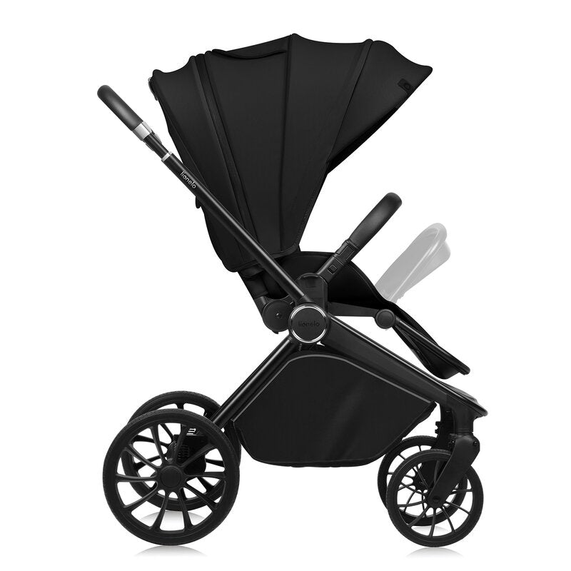 Carucior 2 in 1, Lionelo, Mika Plus, Cadru din aluminiu, Cu landou intarit si salteluta moale, Reversibil, Cu sistem de ventilatie 3D, Cu accesorii, Pana la 22 kg, Conform cu EN1888-1 EN1888-2, EN1466, Negru