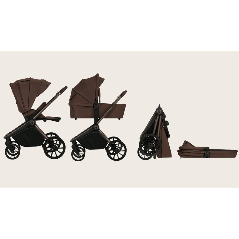 Carucior 2 in 1, Lionelo, Mika Plus, Cadru din aluminiu, Cu landou intarit si salteluta moale, Reversibil, Cu sistem de ventilatie 3D, Cu accesorii, Pana la 22 kg, Conform cu EN1888-1 EN1888-2, EN1466, Mocha Mousse