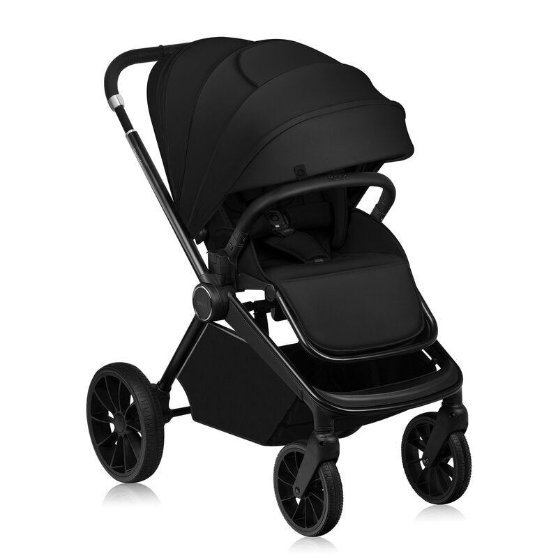 Carucior 2 in 1, Lionelo, Mika Plus, Cadru din aluminiu, Cu landou intarit si salteluta moale, Reversibil, Cu sistem de ventilatie 3D, Cu accesorii, Pana la 22 kg, Conform cu EN1888-1 EN1888-2, EN1466, Negru