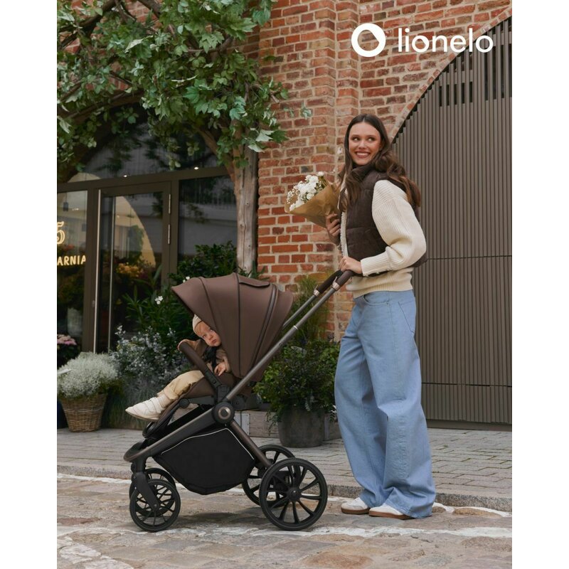 Carucior 2 in 1, Lionelo, Mika Plus, Cadru din aluminiu, Cu landou intarit si salteluta moale, Reversibil, Cu sistem de ventilatie 3D, Cu accesorii, Pana la 22 kg, Conform cu EN1888-1 EN1888-2, EN1466, Mocha Mousse