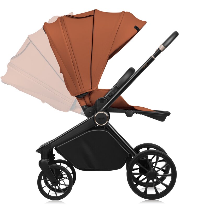 Carucior 2 in 1, Lionelo, Mika Plus, Cadru din aluminiu, Cu landou intarit si salteluta moale, Reversibil, Cu sistem de ventilatie 3D, Cu accesorii, Pana la 22 kg, Conform cu EN1888-1 EN1888-2, EN1466, Maro