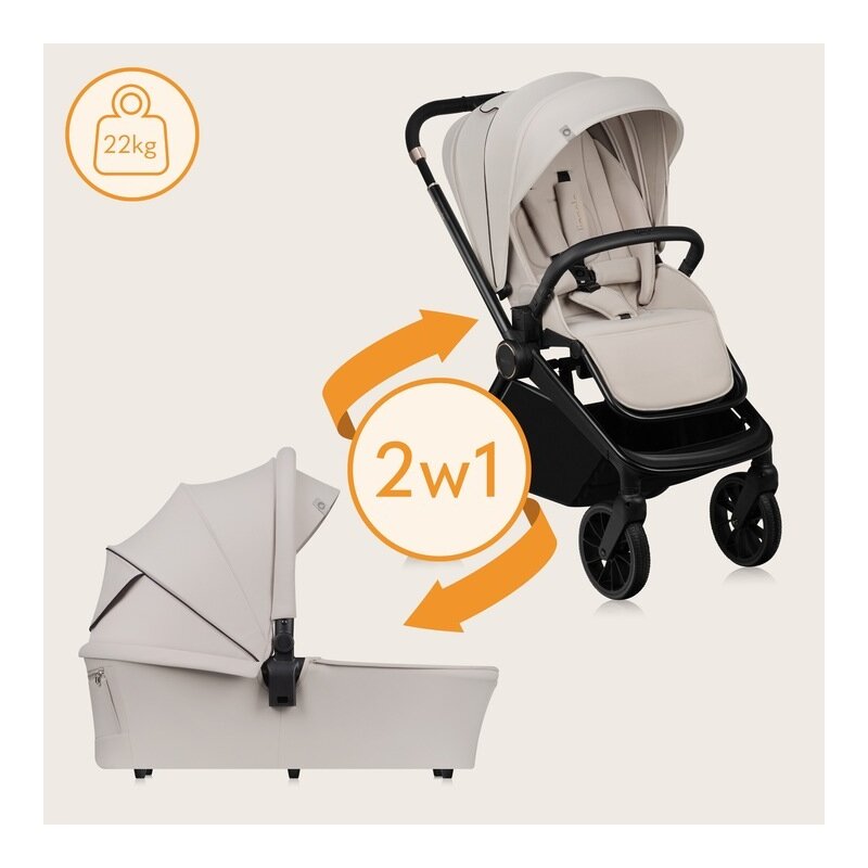Carucior 2 in 1, Lionelo, Mika Plus, Cadru din aluminiu, Cu landou intarit si salteluta moale, Reversibil, Cu sistem de ventilatie 3D, Cu accesorii, Pana la 22 kg, Conform cu EN1888-1 EN1888-2, EN1466, Bej