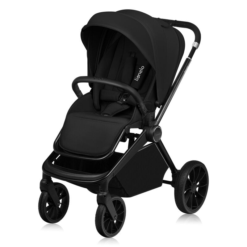 Carucior 2 in 1, Lionelo, Mika Plus, Cadru din aluminiu, Cu landou intarit si salteluta moale, Reversibil, Cu sistem de ventilatie 3D, Cu accesorii, Pana la 22 kg, Conform cu EN1888-1 EN1888-2, EN1466, Negru
