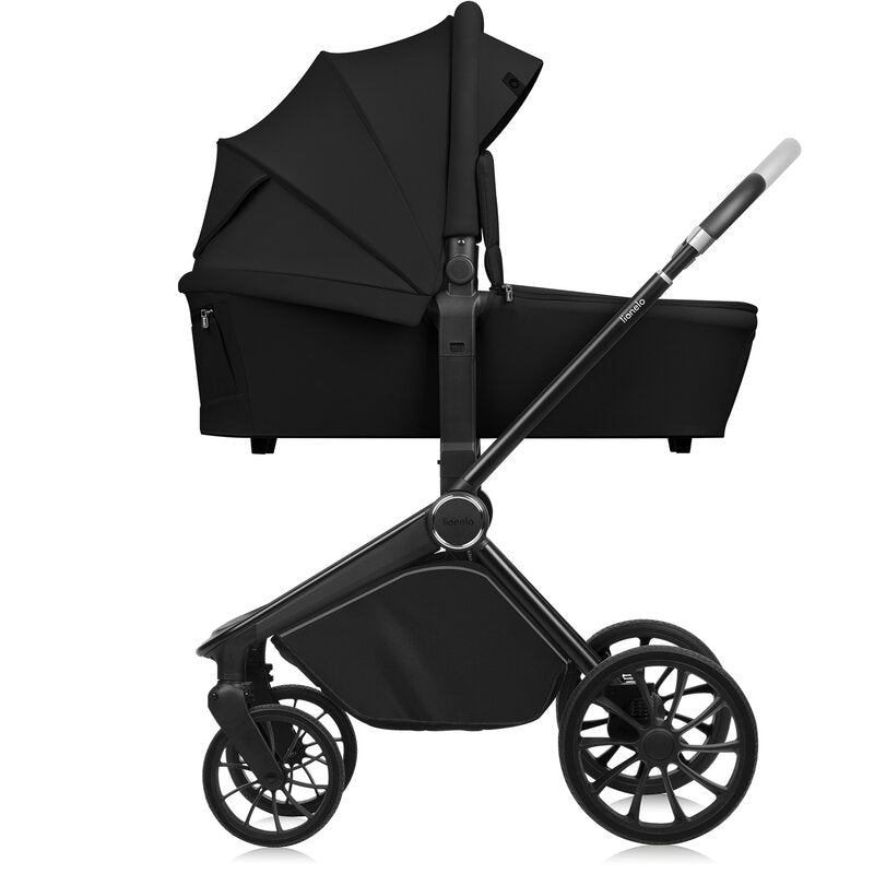 Carucior 2 in 1, Lionelo, Mika Plus, Cadru din aluminiu, Cu landou intarit si salteluta moale, Reversibil, Cu sistem de ventilatie 3D, Cu accesorii, Pana la 22 kg, Conform cu EN1888-1 EN1888-2, EN1466, Negru