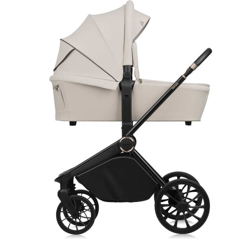 Carucior 2 in 1, Lionelo, Mika Plus, Cadru din aluminiu, Cu landou intarit si salteluta moale, Reversibil, Cu sistem de ventilatie 3D, Cu accesorii, Pana la 22 kg, Conform cu EN1888-1 EN1888-2, EN1466, Bej