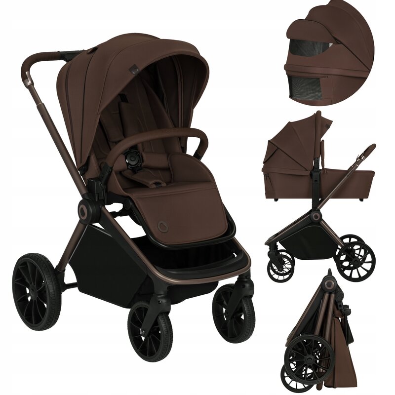 Carucior 2 in 1, Lionelo, Mika Plus, Cadru din aluminiu, Cu landou intarit si salteluta moale, Reversibil, Cu sistem de ventilatie 3D, Cu accesorii, Pana la 22 kg, Conform cu EN1888-1 EN1888-2, EN1466, Mocha Mousse